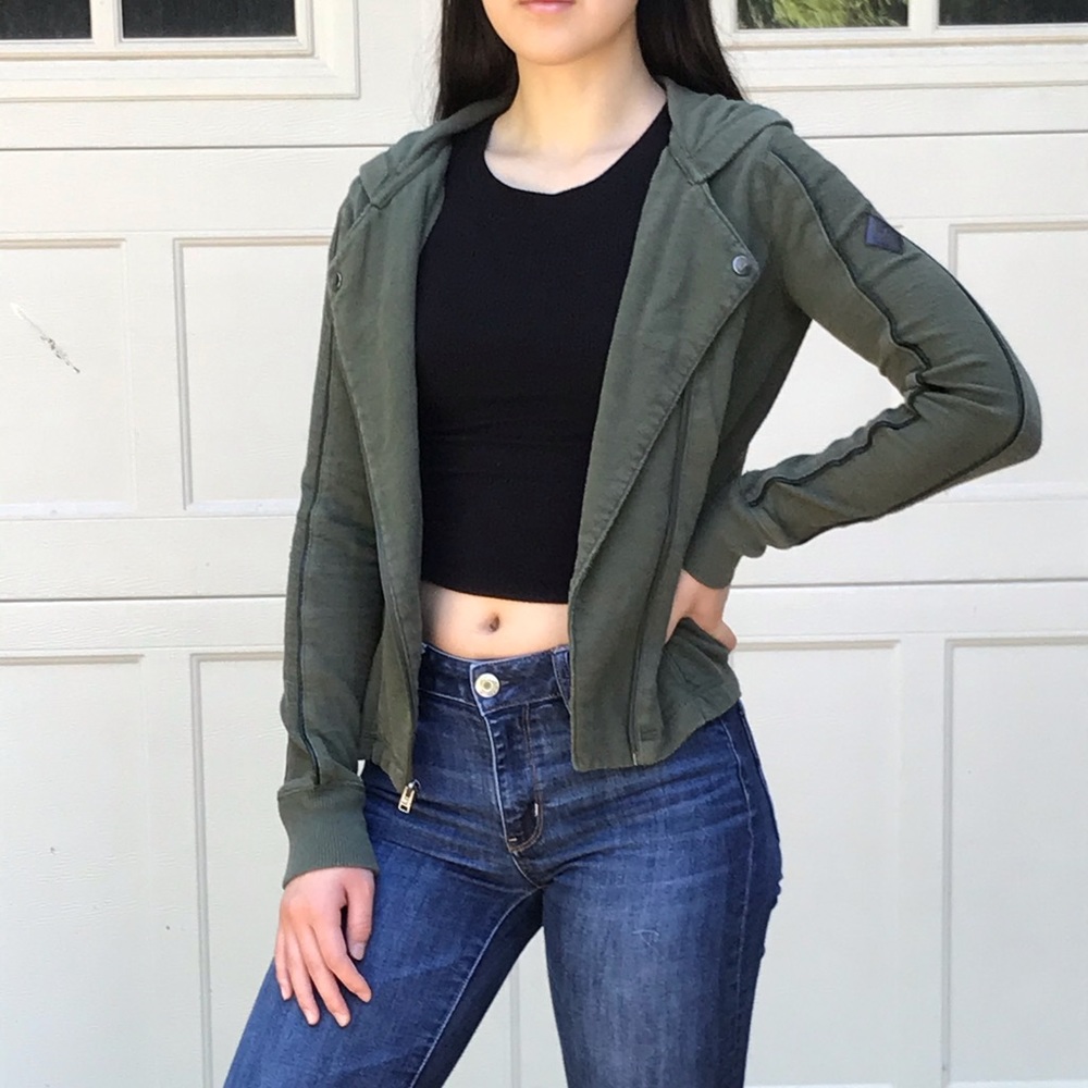 Army green zip-up jacket with hood!